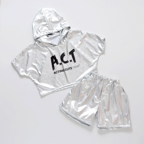 Kids jazz dance costumes for girls boys hiphop street dance silver glitter singers dancers modern dance stage performance competition costumes 